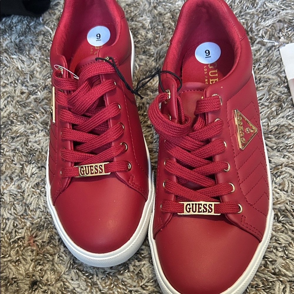 Guess Burgundy Sneakers with Gold Details